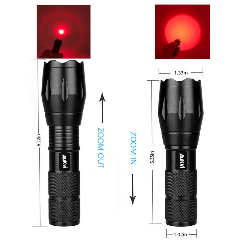 AuKvi 2 Pcs Powerful Red LED Flashlight - Long Range Red Hunting Light Torch, Zoombale, Waterproof, Best for Astronomy, Aviation, Night Observation - Image 2